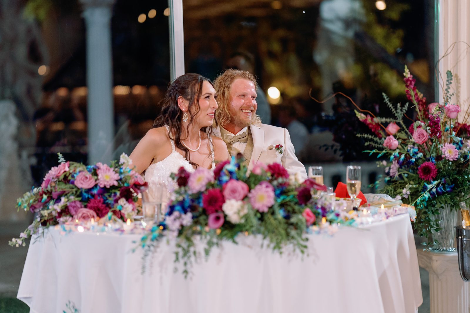 The sweetheart table set for the couple at the reception